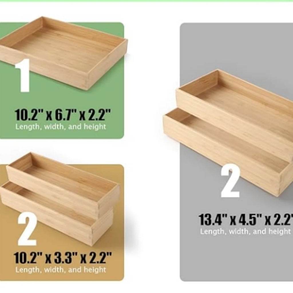 Bamboo Drawer Organizer Set of 5, Stackable Kitchen Utensil Storage Box F480