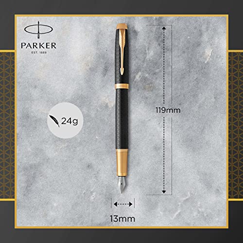 Fountain Pen, Black Lacquer Gold Trim, Medium Nib with Blue Ink Refill M14113