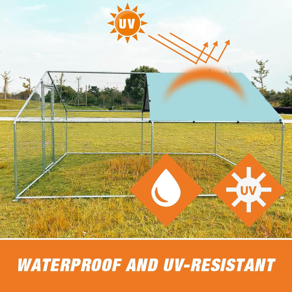 Walk-in Metal Chicken Coop with Waterproof UV Cover for Outdoor Yard J471