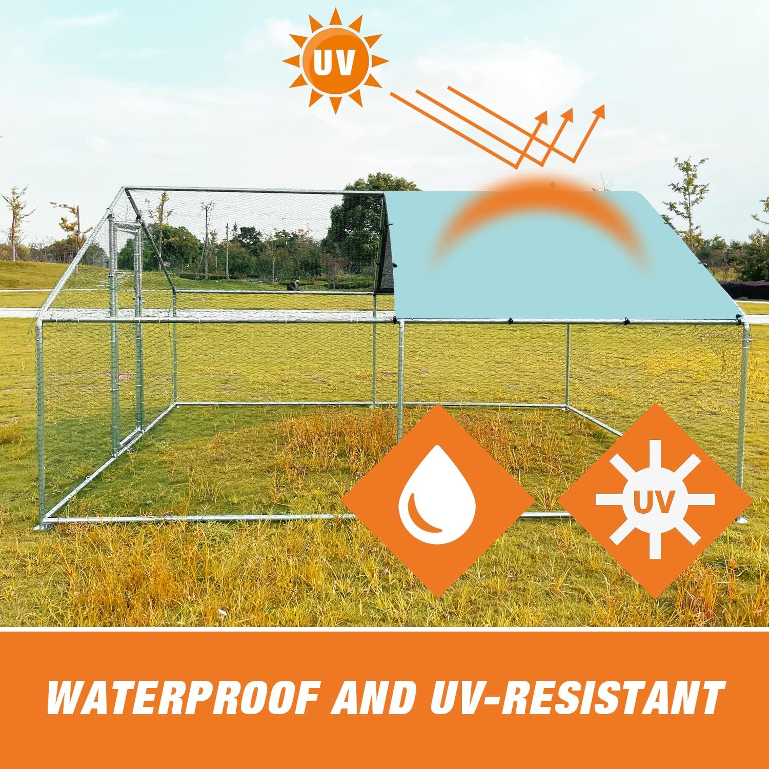 Walk-in Metal Chicken Coop with Waterproof UV Cover for Outdoor Yard J471