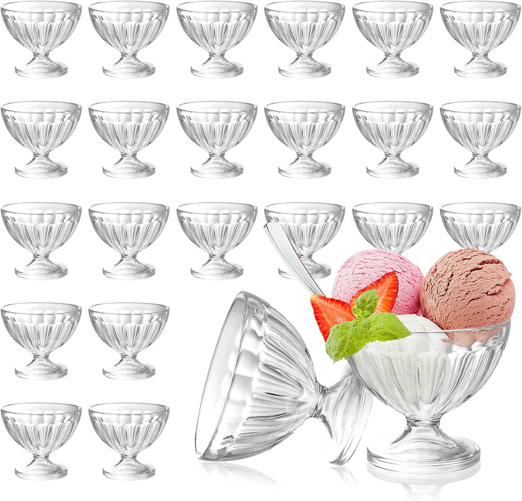 24 Pcs 8 oz Plastic Ice Cream Dessert Bowls Sundae Trifle Cups Bulk Clear Footed Milkshake Bowl Small Parfait Mousse Crystal Dish Holder Salad Condiment Fruit Bowl Holiday Wedding Picnic Party Favor
