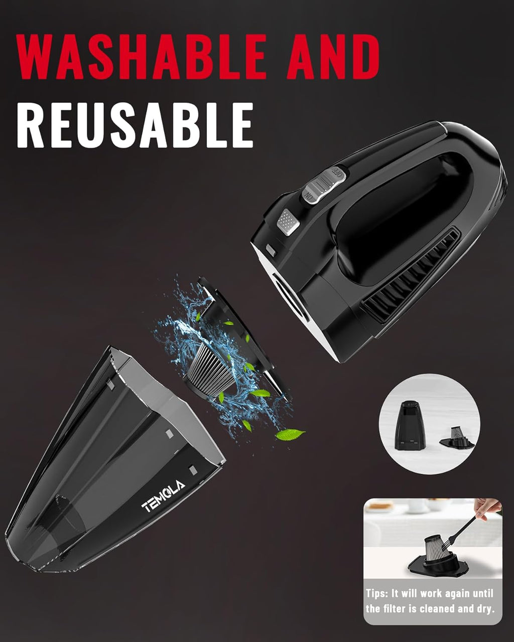 Handheld Vacuum Cordless, Car Vacuum Cleaner with Brushless Motor 12000Pa, HEPA Filter R214
