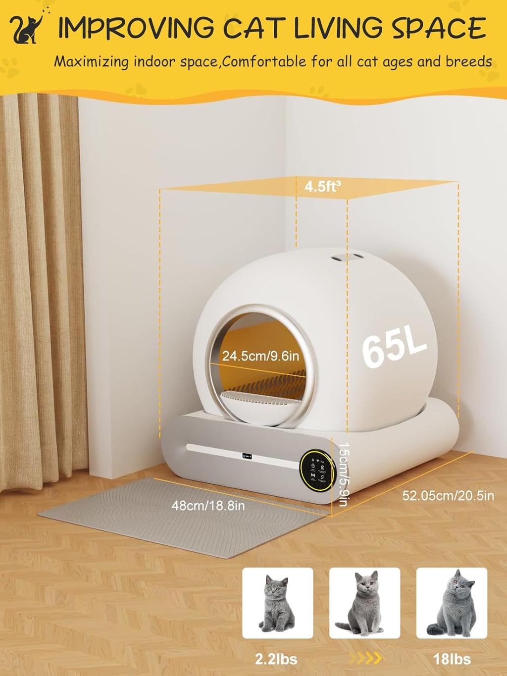 Self-Cleaning Litter Box for Multiple Cats with App Control A928