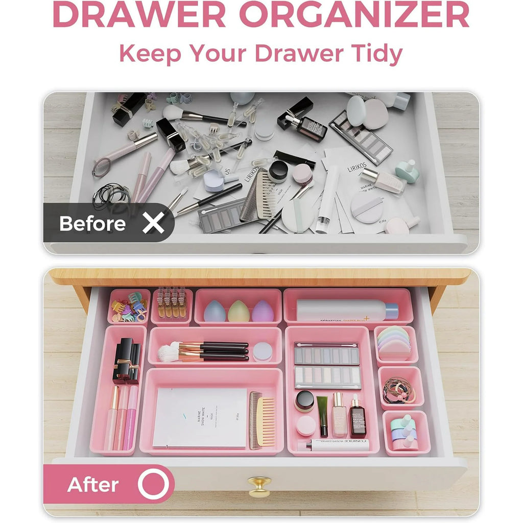 Plastic Drawer Organizers Set, 4-Sizes Vanity and Makeup Storage Trays B852
