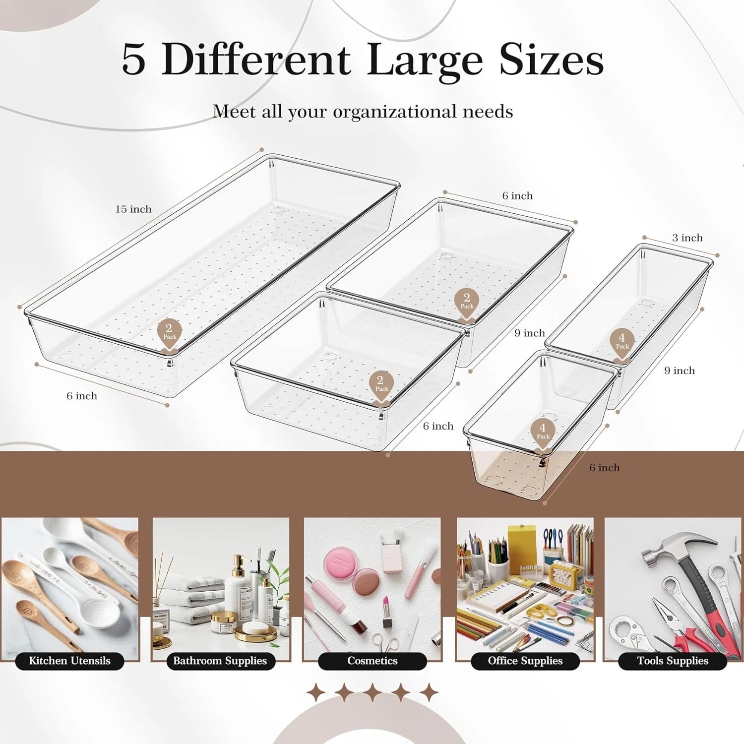 Clear Plastic Drawer Organizer Set - 14 PCS Storage Bins for Kitchen, Bathroom, Makeup and Office H497748