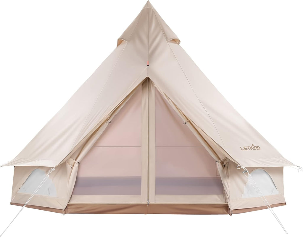 Canvas Tent with Stove Jack, 4 Season Waterproof Camping Tent 4/6 Person Luxury Outdoor Glamping Yurt for Camping, Cotton Bell Tent for Winter Camping for Hunting Party