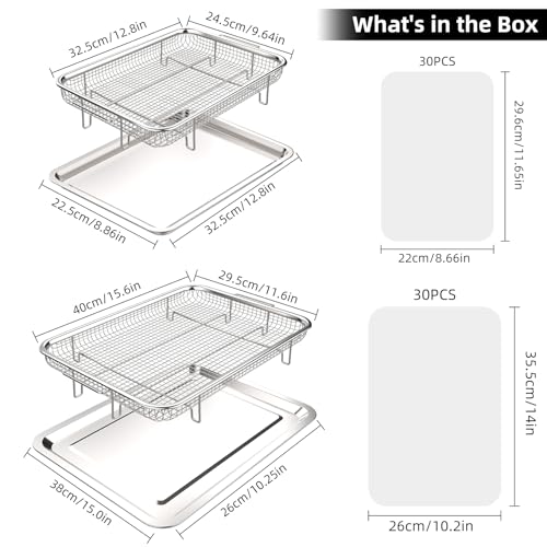 Air Fryer Basket and Tray Set, Extra Large Stainless Steel Crisper Tray for Oven O3324