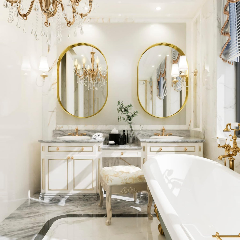 Oval Wall Mirror 24×36 Inch for Bathroom, Gold Metal Frame, Wall Mounted D92706