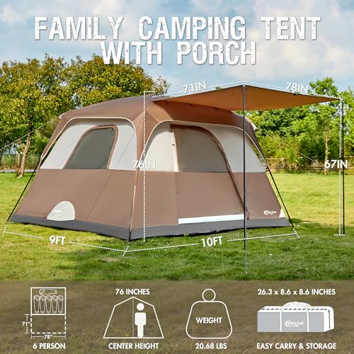 6 Person Camping Tent with Porch, Water Resistant G175