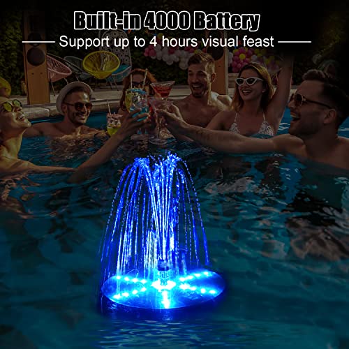 Solar Bird Bath Fountain with 4W Pump, 4000mAh Battery, 7 Nozzles, LED Lights for Garden and Patio N43414