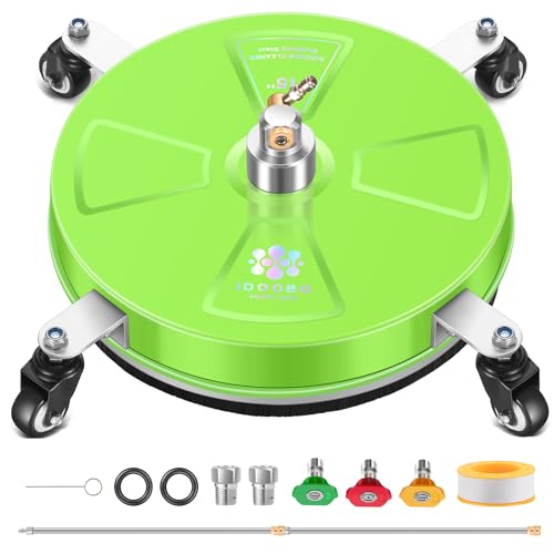 15" Pressure Washer Surface Cleaner with 4 Wheels - Stainless Steel Surface Cleaner for Pressure Washer Attachment for Concrete, Patio, Sidewalk, Deck, Driveways and Daily Washing - PW15G