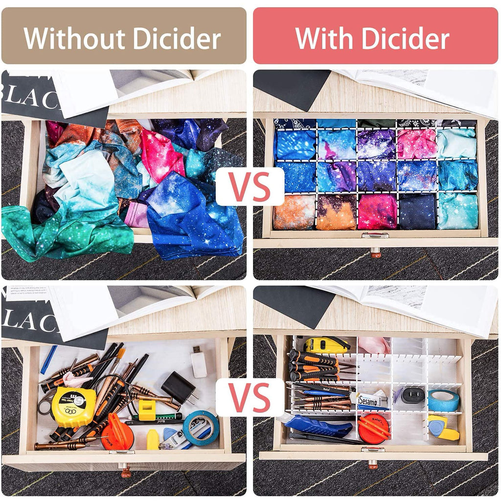 Drawer Dividers Organizer Set for Underwear Socks Makeup, Flexible Partition Tray for Dresser Cabinet Closet, White T240