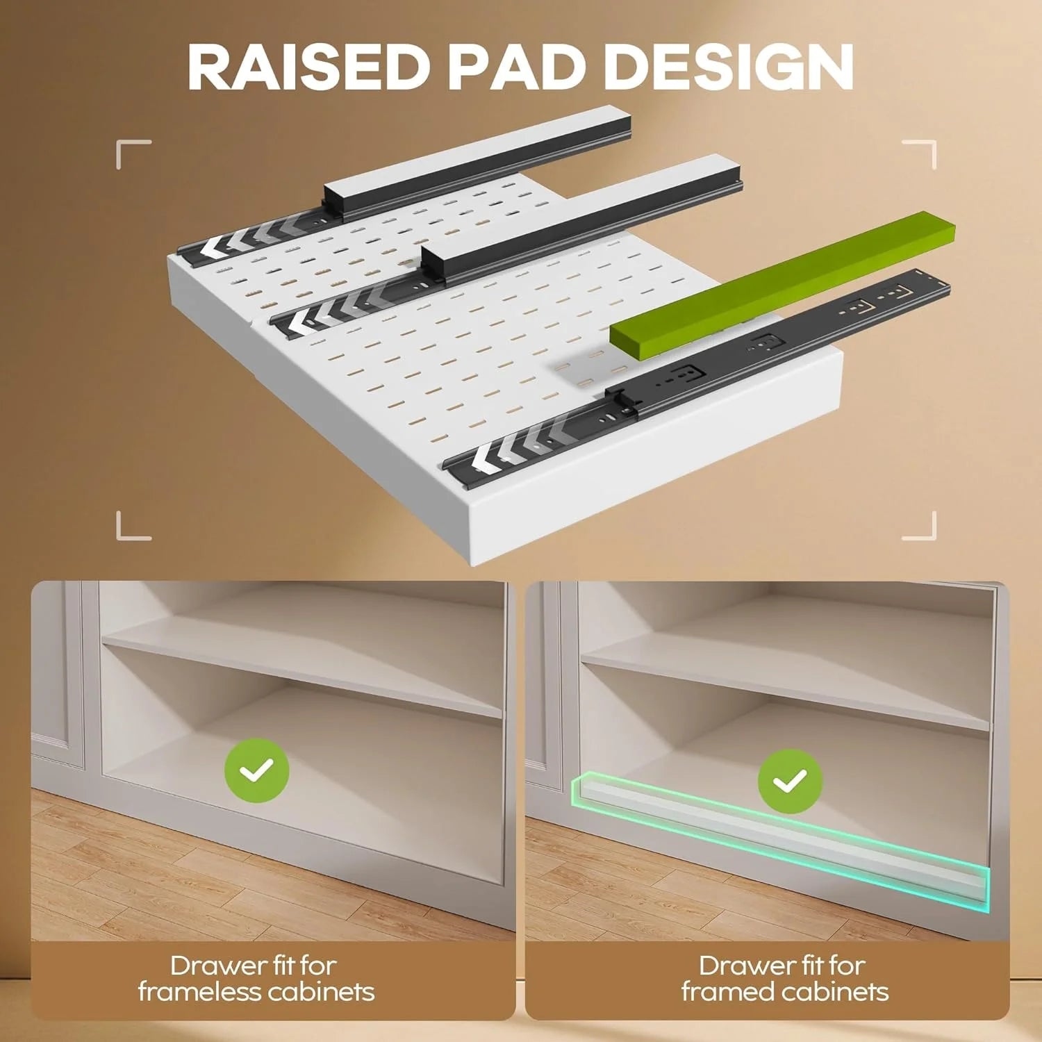 Pull Out Cabinet Organizer 21D with Raising Pad, Expandable Slide Out Drawers for Kitchen Cabinets C3894