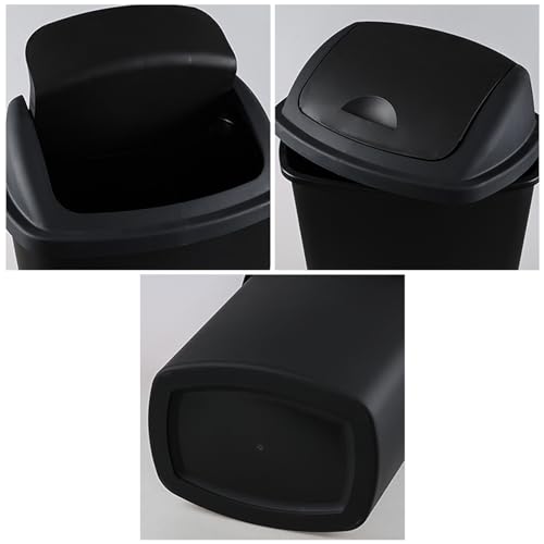 Rectangular Plastic Kitchen Trash Can with Swing Lid, Set of 4, Black O866