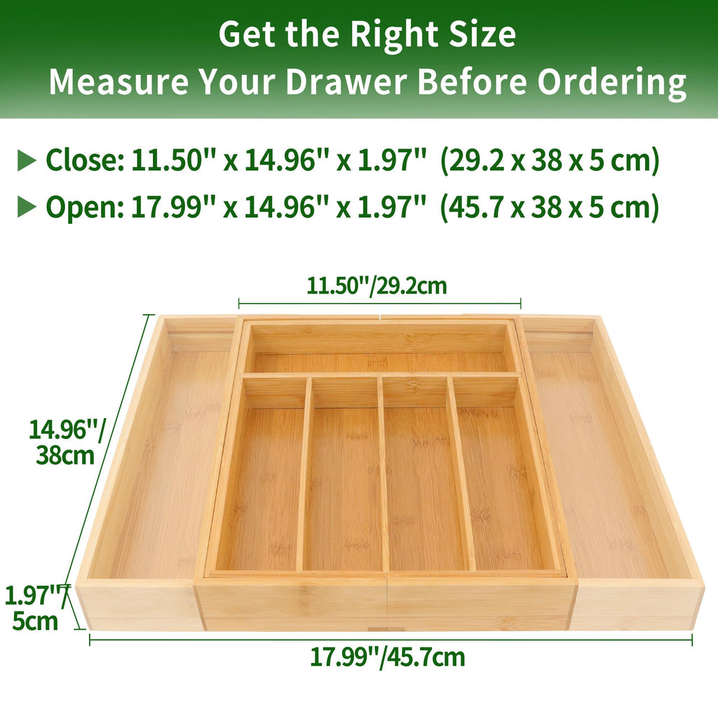 Bamboo Drawer Organizer Expandable Silverware Tray with Dividers K231