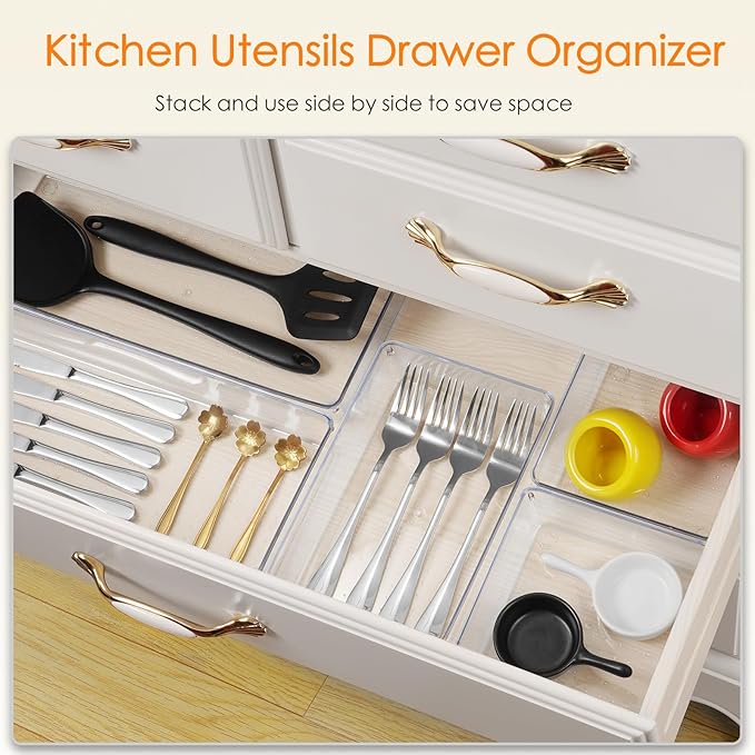 Clear Plastic Drawer Organizer Trays, 3 Sizes, 10 Pack Z585489