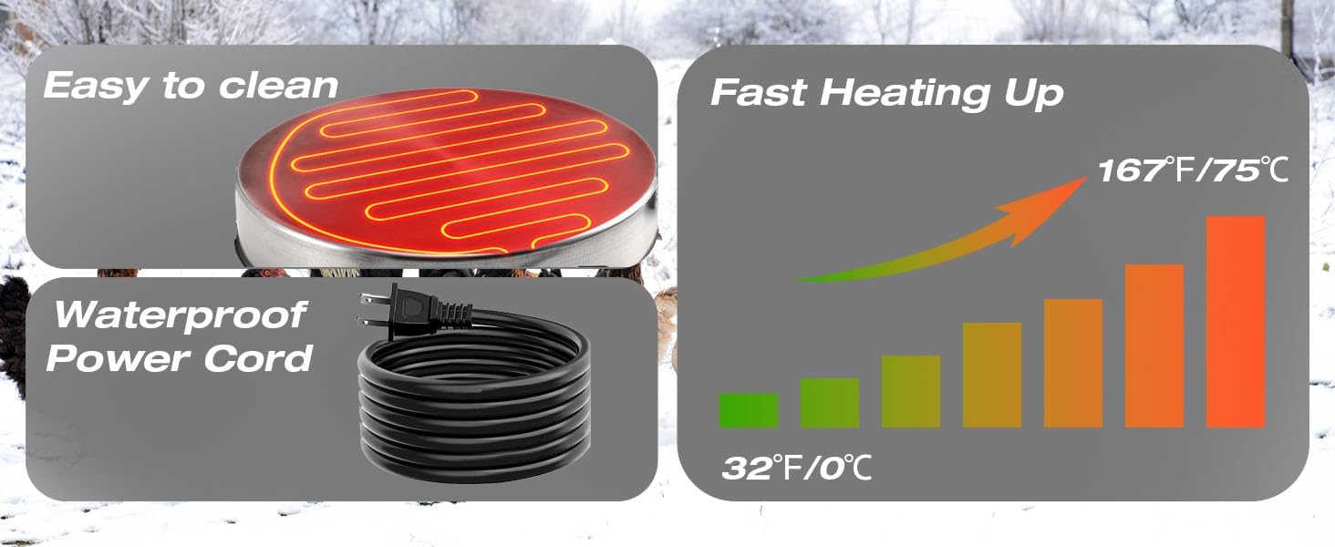 Chicken Water Heater Base for Poultry Drinker Stainless Steel Winter Deicer N83312