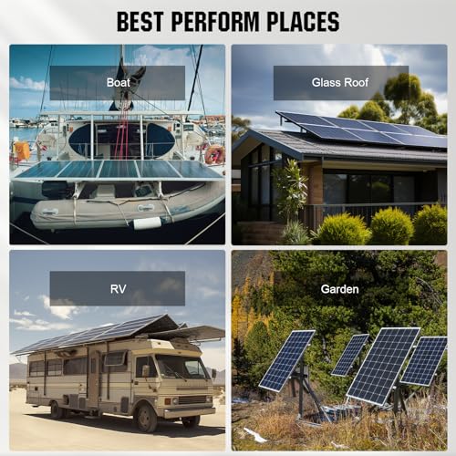 Bifacial 195 Watt 12 Volt Solar Panel Monocrystalline Double-Sided Rigid PV Module for RV, Canopies, Farms, Home and Off-Grid J7732