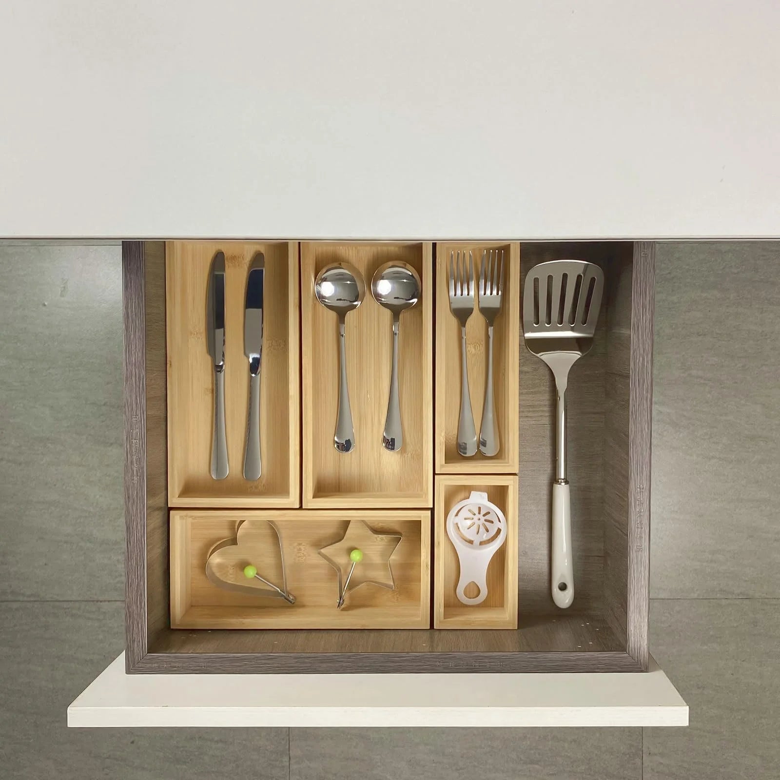 Bamboo Drawer Dividers, Adjustable Wood Organizer Trays T4559
