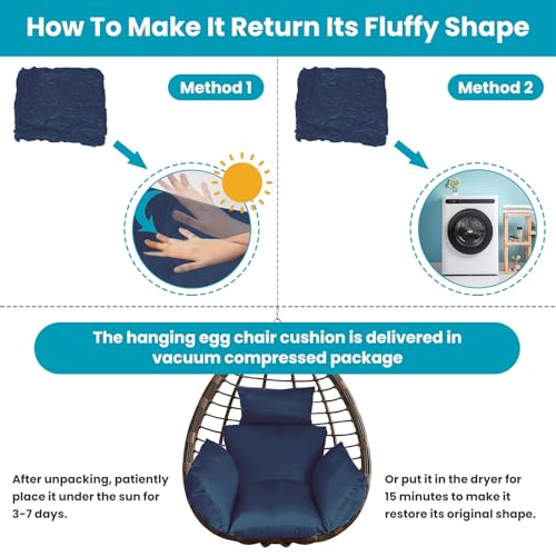 Egg Chair Cushion with Pillow, Thicken Swing Chair Cushion with Ties, Indoor Outdoor D443787