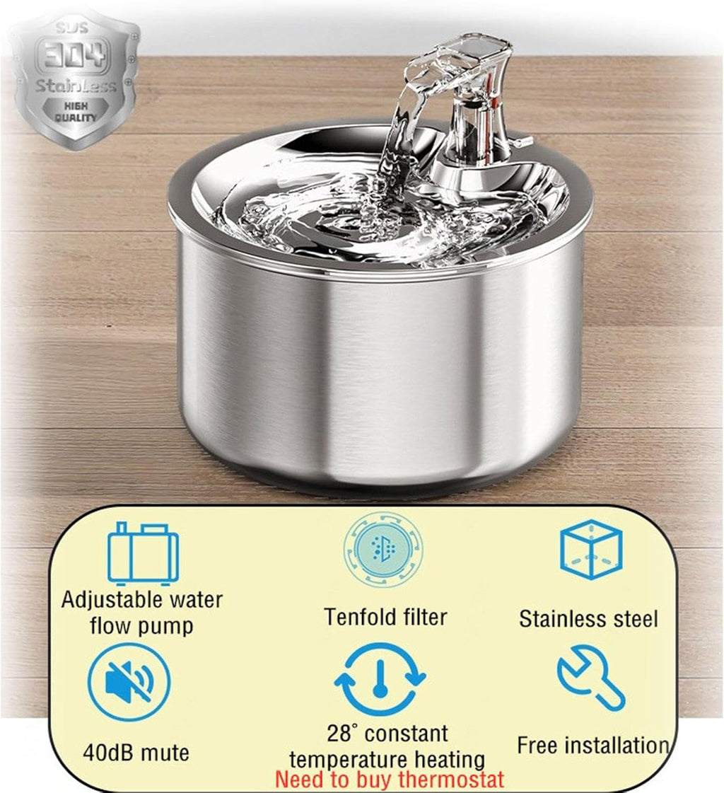 Automatic Water Fountain for Cats, 2L Stainless Steel T539