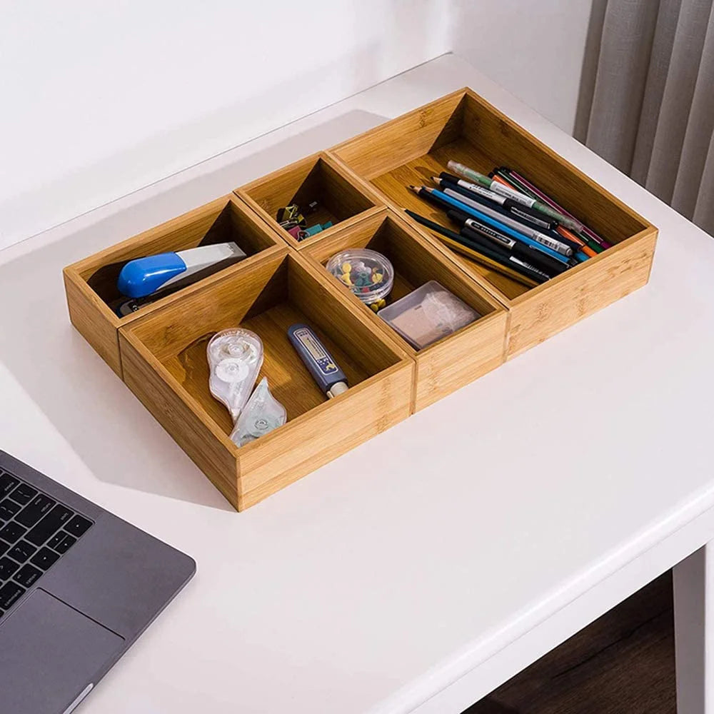 Bamboo Drawer Organizer Boxes, Set of 5 T13679