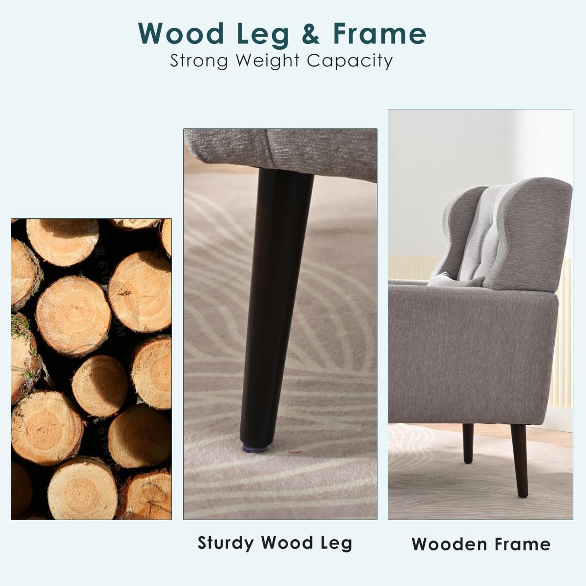 Chenille Accent Armchair with Pillow, Solid Wood Legs W64975