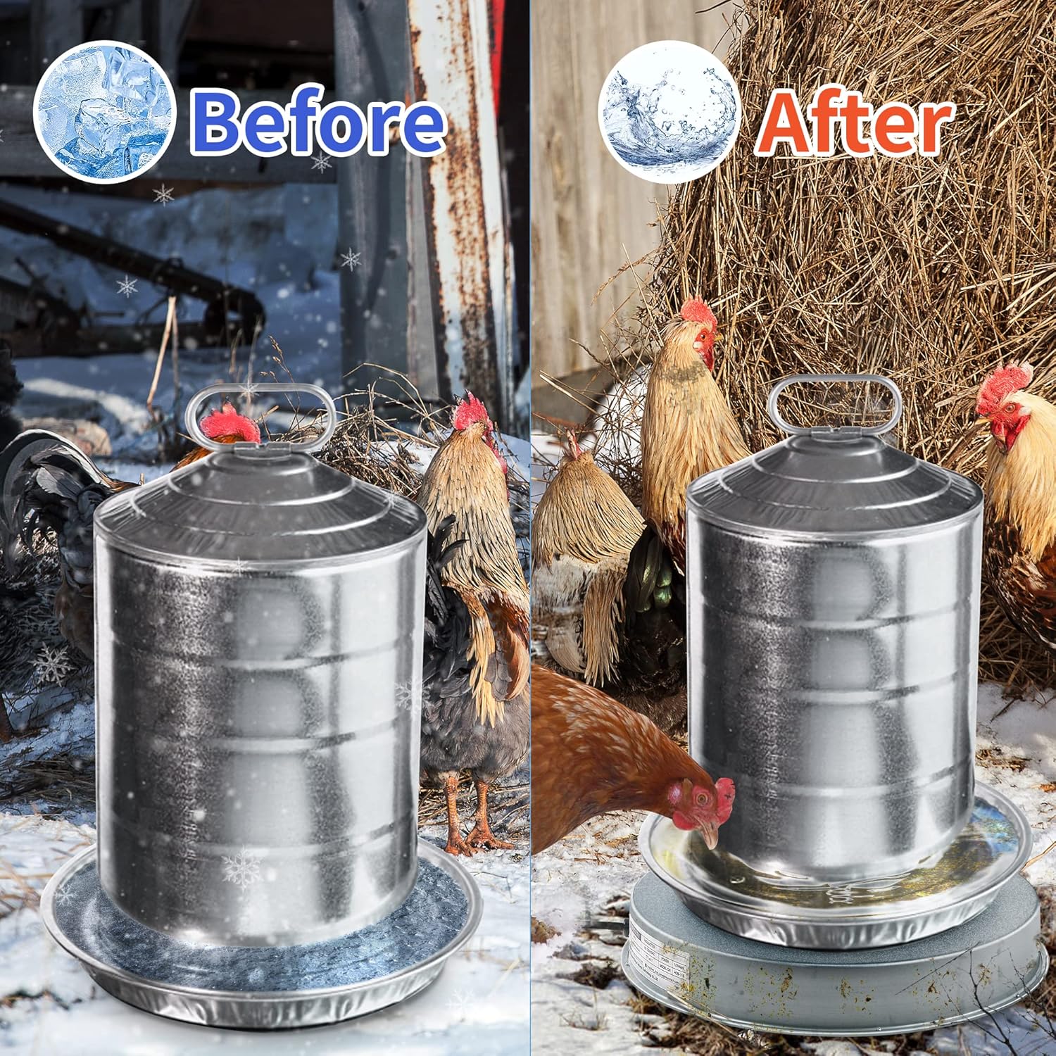 Heated Base for Poultry Waterer, 125W Winter Deicer for Metal Founts W41363