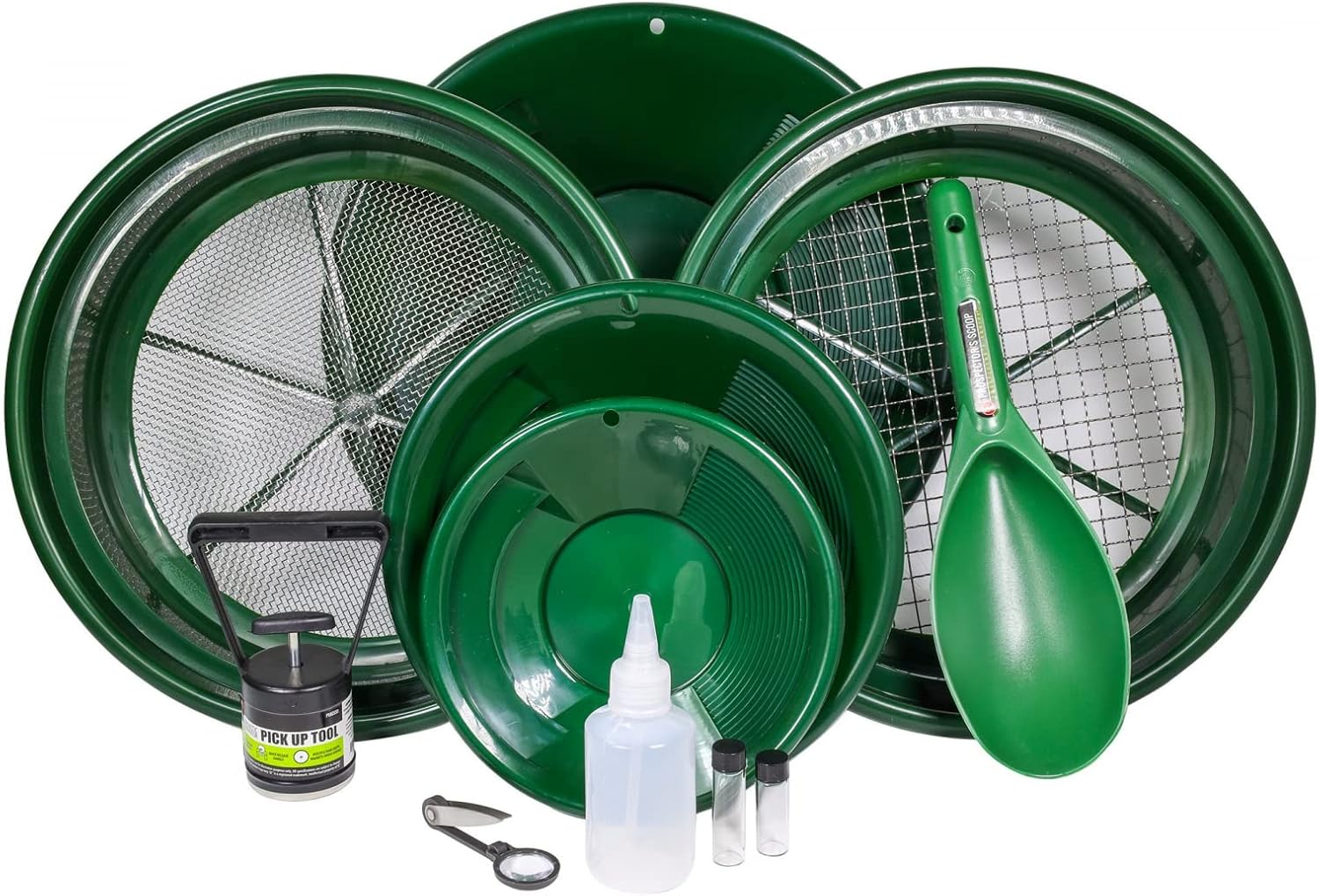 ASR Outdoor Complete Gold Panning Kit Prospecting Equipment with Classifier Screens, Dual Riffle Gold Pans, 11pc