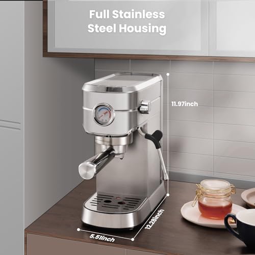 Espresso Maker 20 Bar with Milk Frother, Stainless Steel, for Latte & Cappuccino W928008