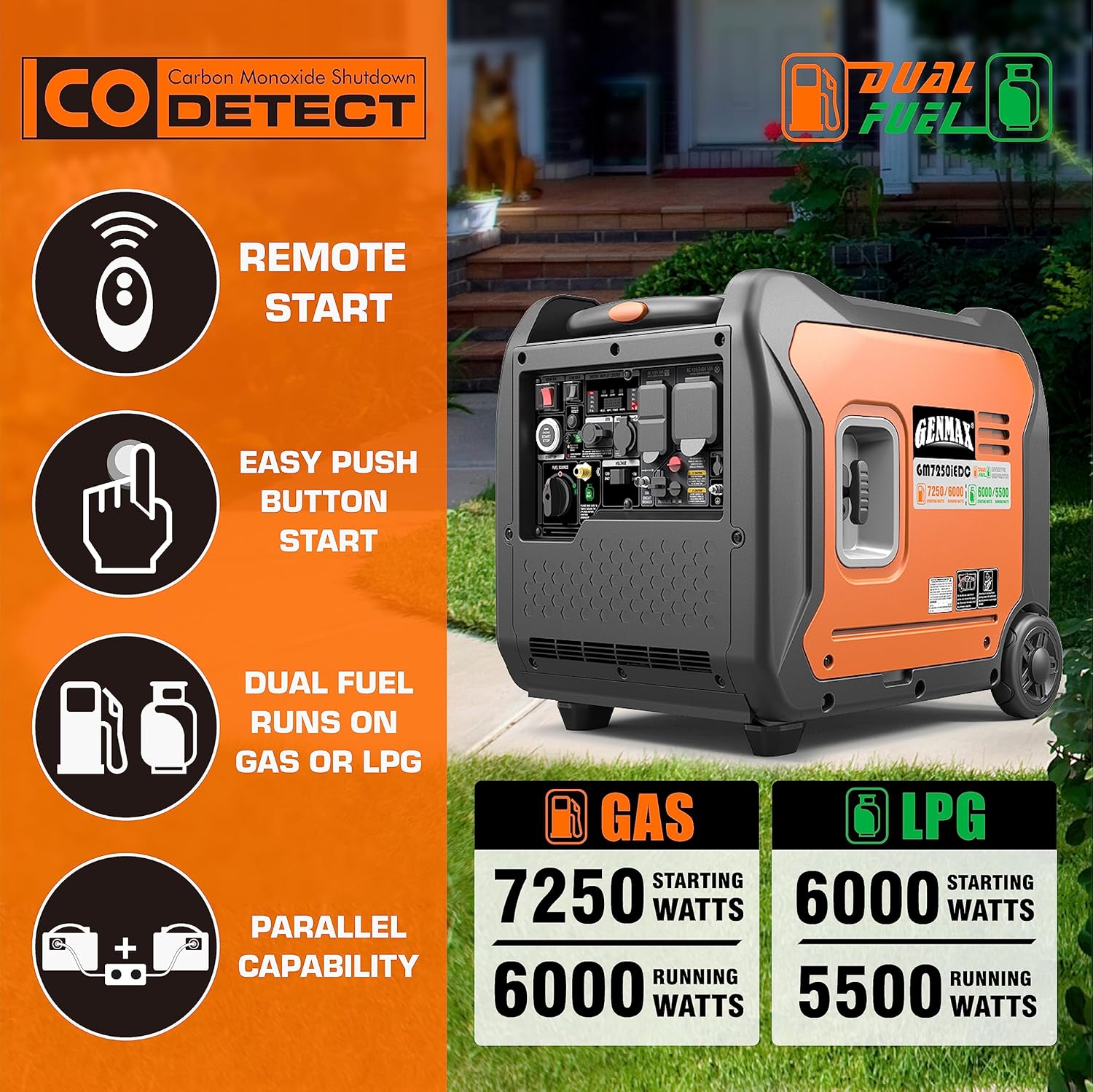 Portable Generator 7250W Dual Fuel Quiet Remote Electric Start Y357547