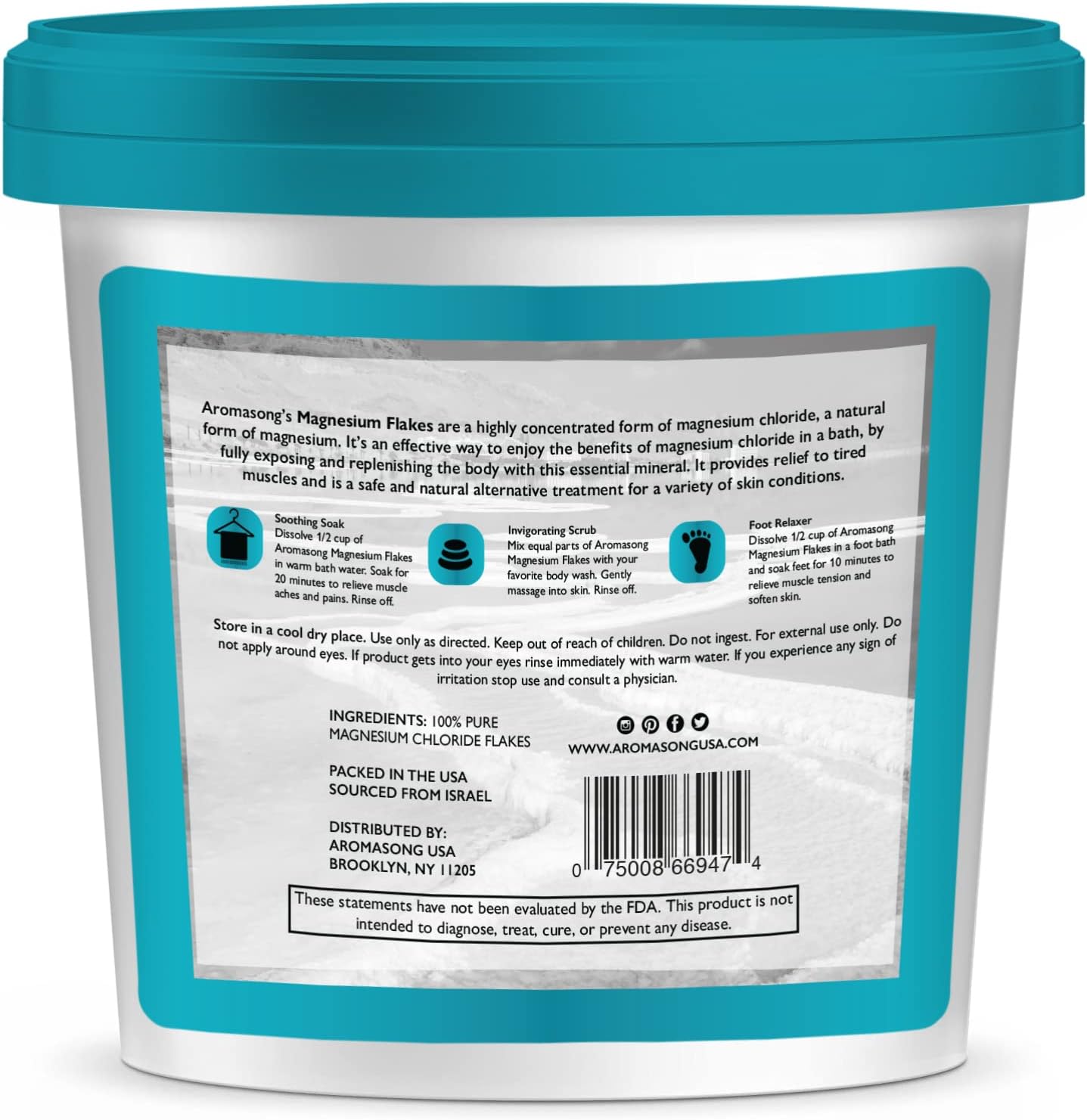 Raw Dead Sea Magnesium Flakes for Bath, 4 LB Bulk J649