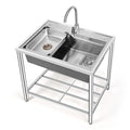 Stainless Steel Freestanding Sink,Freestanding Camping Single Bowl Sinks,Outdoor Utility Sinks,with Cold and Hot Water Pipe Faucet,for Outdoor Indoor,Garage Laundry Utility Room.