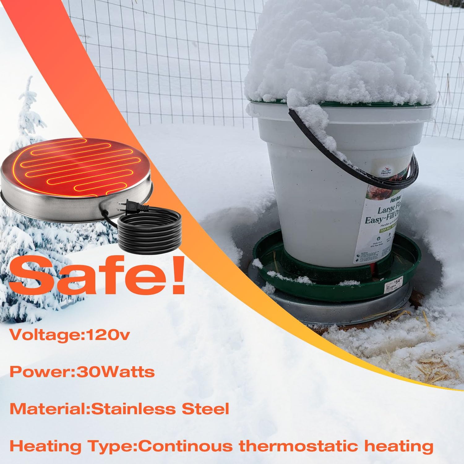 Chicken Water Heater Base for Poultry Drinker Stainless Steel Winter Deicer N83312