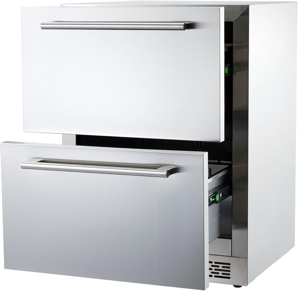 24 Inch Under Counter Drawer Fridge, Outdoor Undercounter Refrigerators for Patio with Weatherproof Full Stainless Steel Body, Built in Wine & Beverage Refrigerator for Home and Commercial