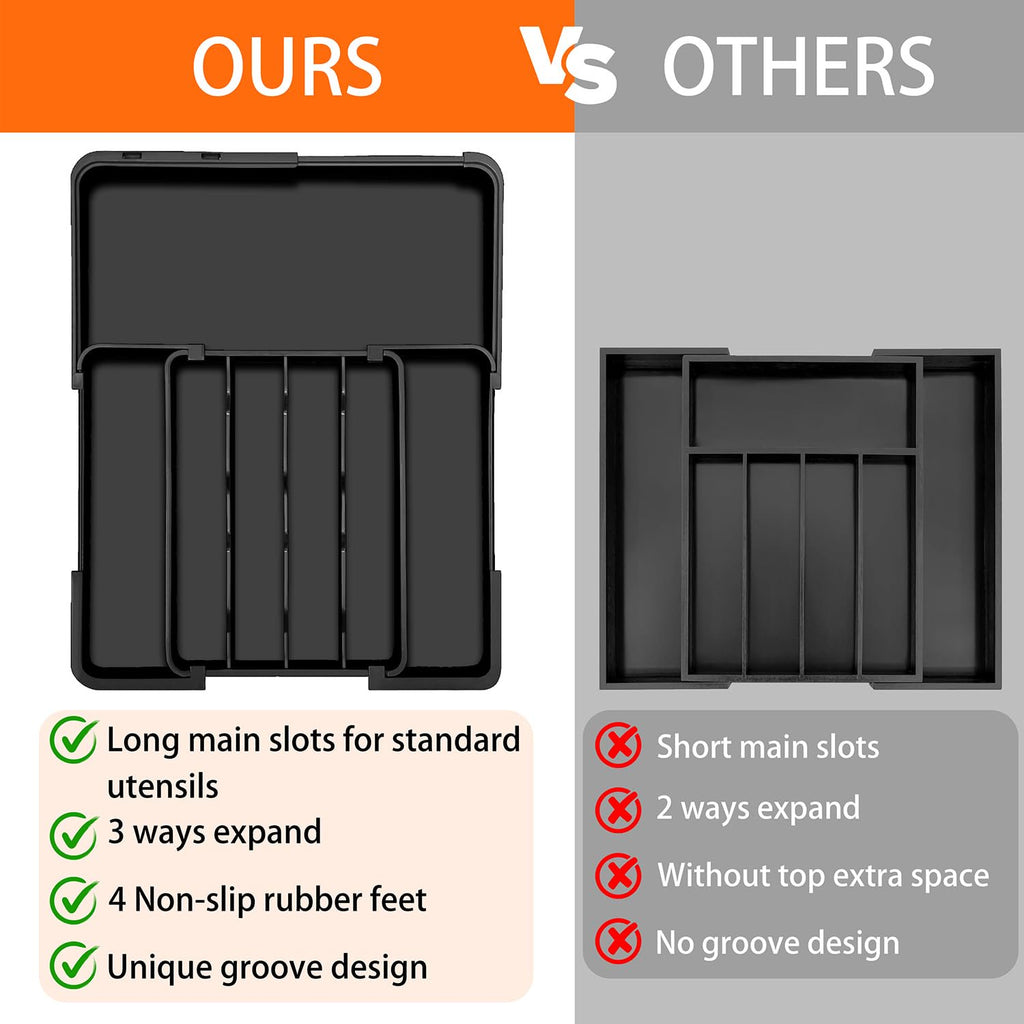 Expandable 7-Section Drawer Divider for Cutlery, Non-Slip, Black Z48118