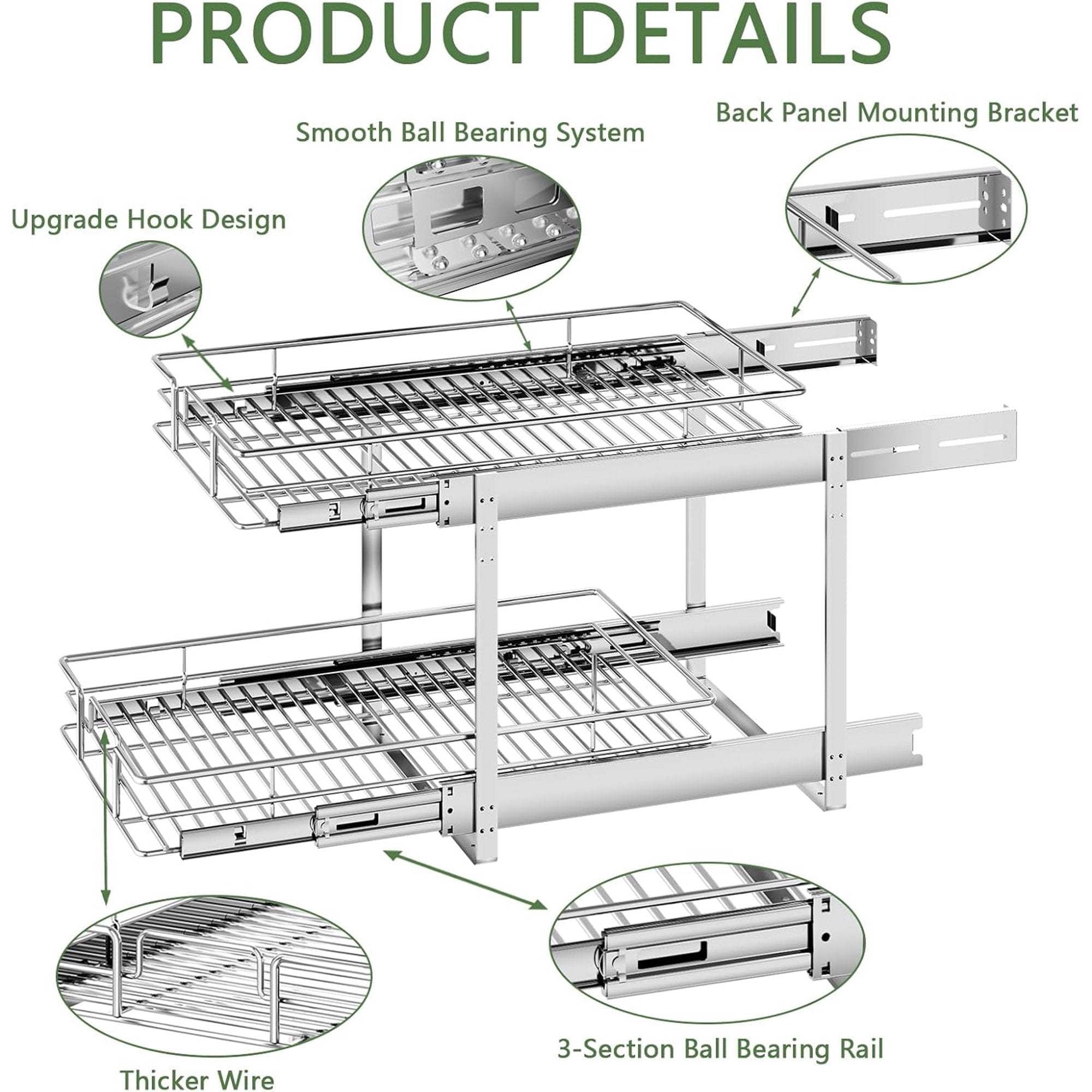 Pull Out Cabinet Organizer 27W x 21½D, Heavy Duty Slide Out Shelves E42701