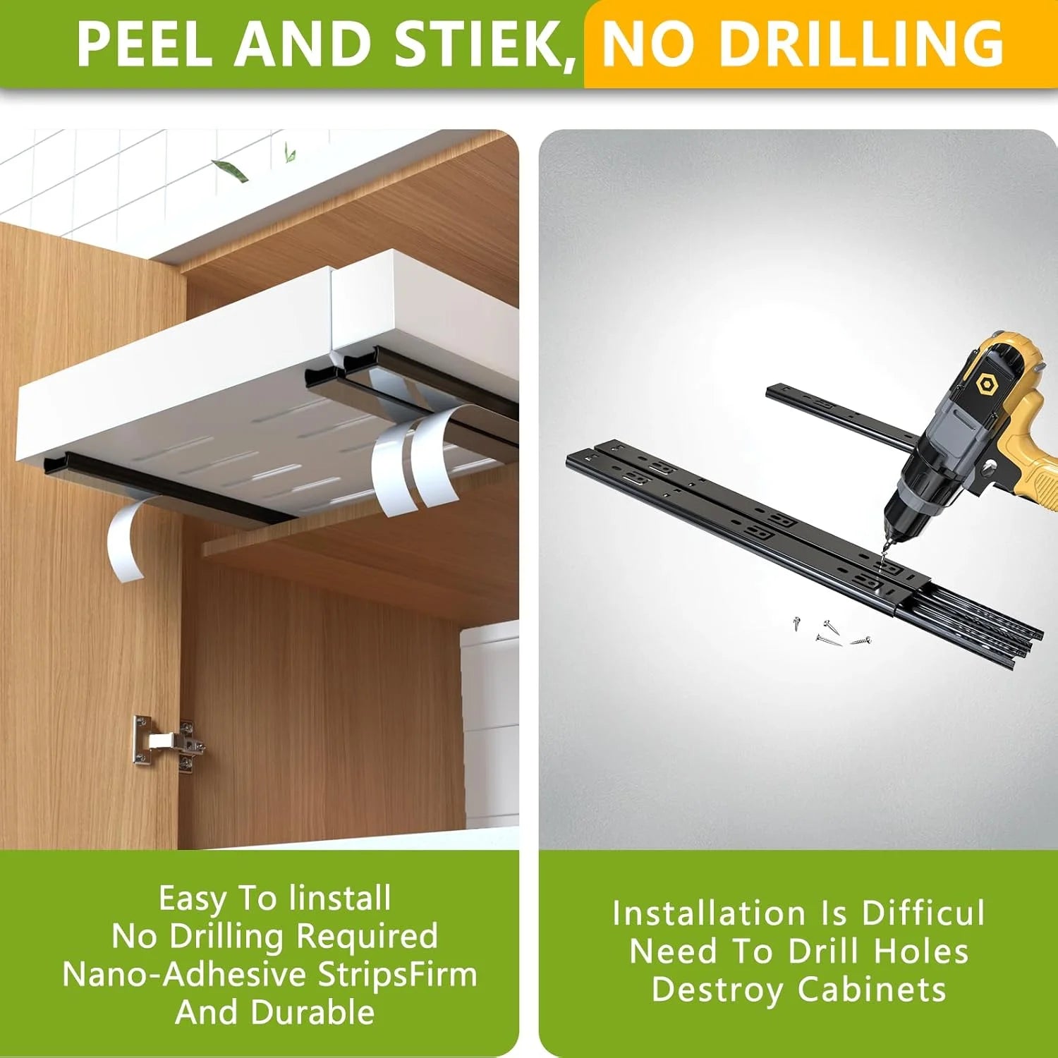 2 Pack Pull Out Cabinet Organizer, Expandable Slide Out Drawer, No Drill Adhesive U302