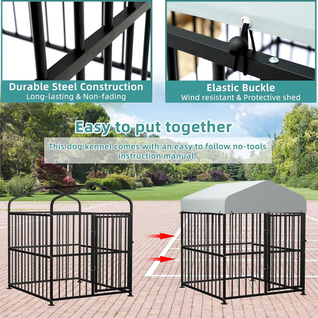 Large Outdoor Dog Kennel Metal Pet Playpen with Waterproof Cover H7795