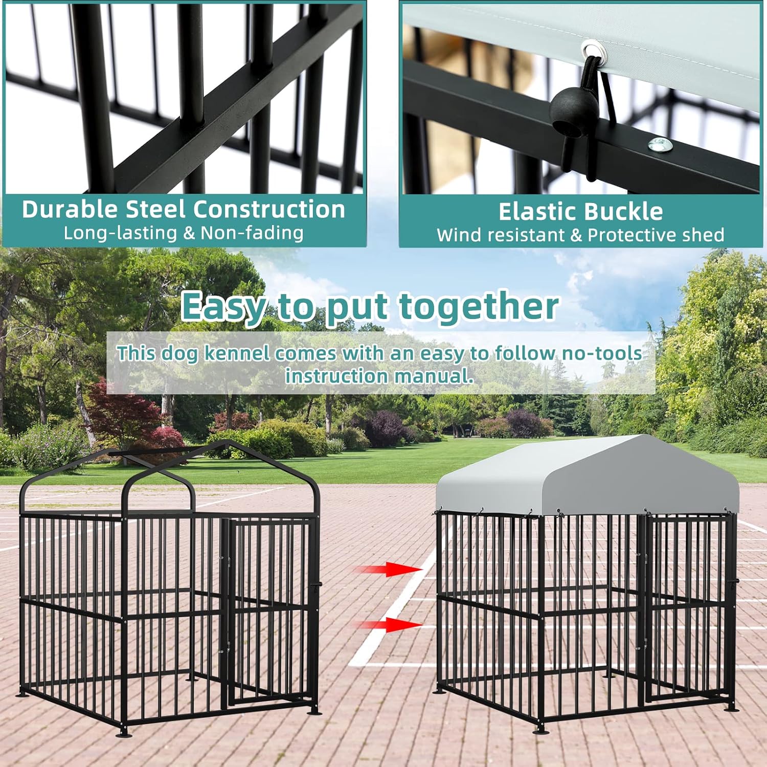 Large Outdoor Dog Kennel Metal Pet Playpen with Waterproof Cover H7795
