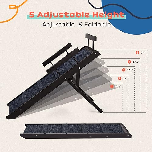 Wooden Dog Ramp with Safety Rails, Adjustable Height, Non-Slip for Small Pets D170