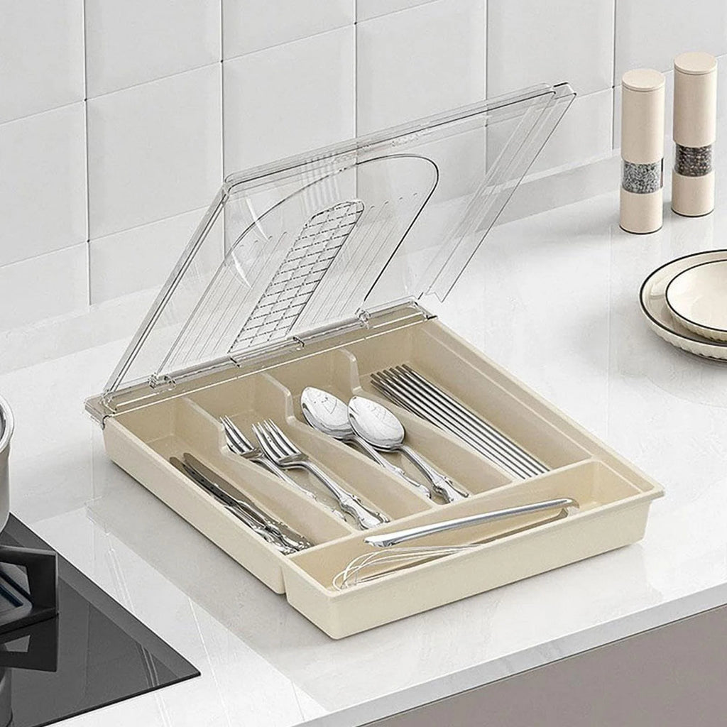 Plastic Cutlery Storage Box with Lid for Kitchen Drawer L6541