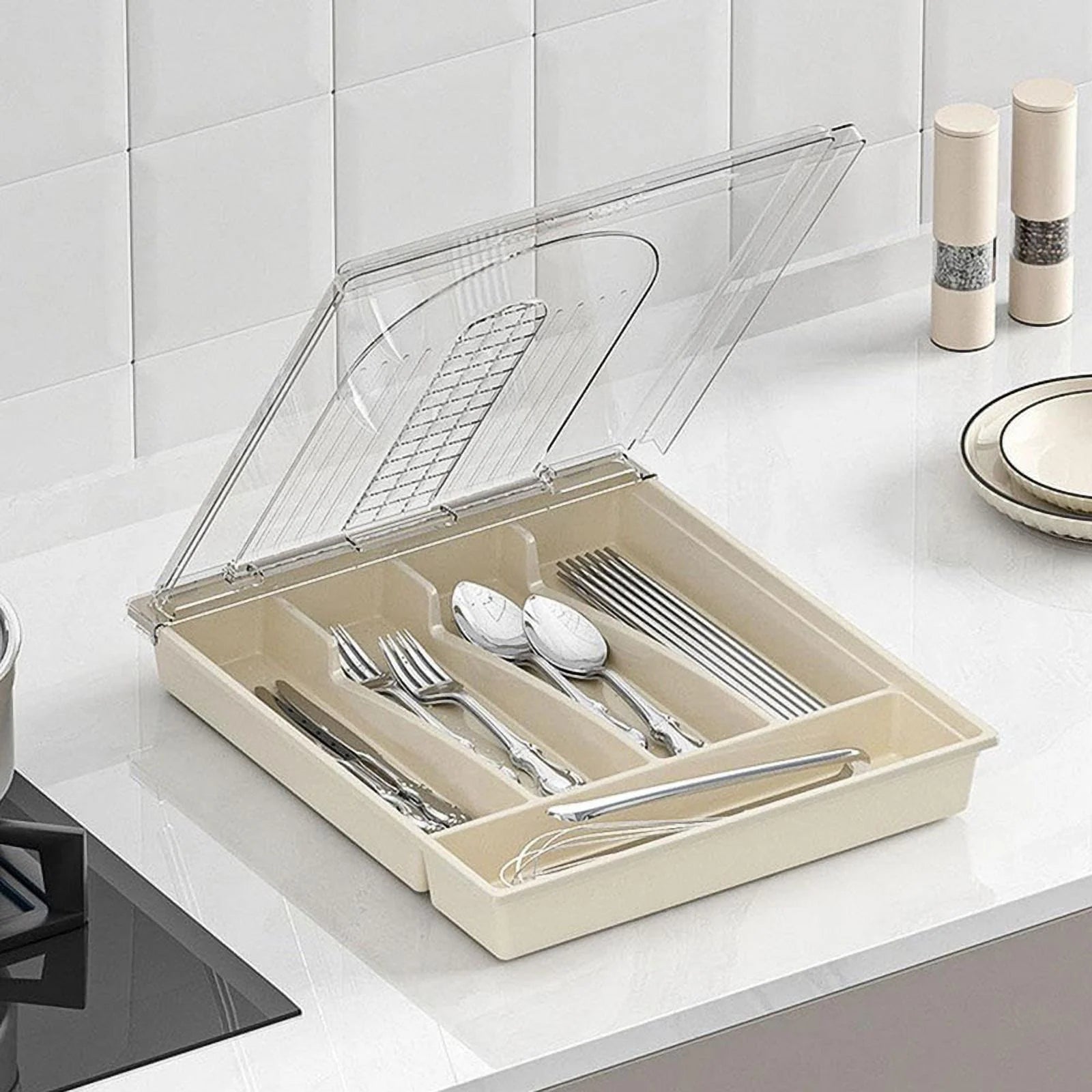 Plastic Cutlery Storage Box with Lid for Kitchen Drawer L6541