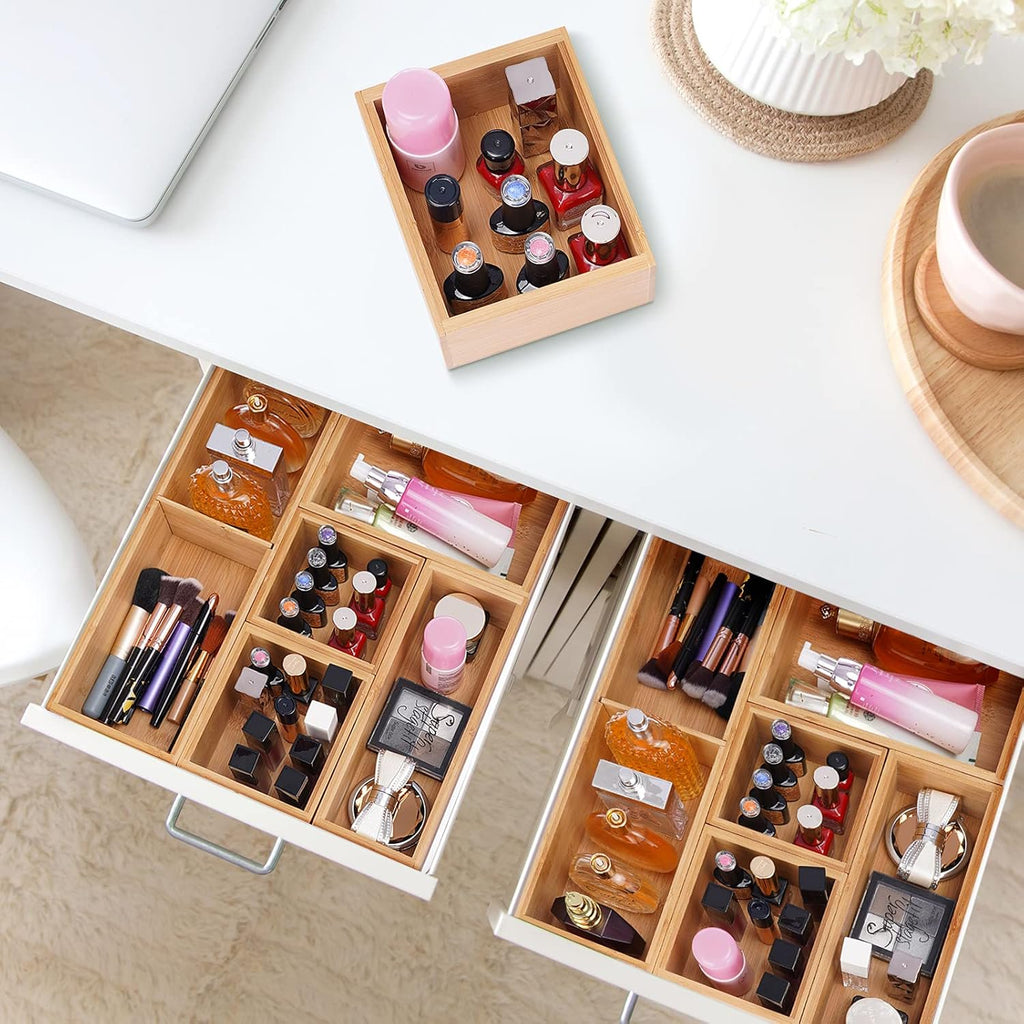 Bamboo Drawer Organizer Set of 9 Storage Bins P725