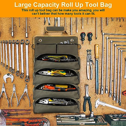 Roll Up Tool Bag with Detachable Pouches, Heavy Duty Organizer S157968