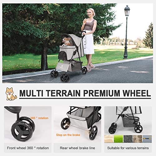 Foldable Pet Stroller with Brake, Canopy and Storage R198