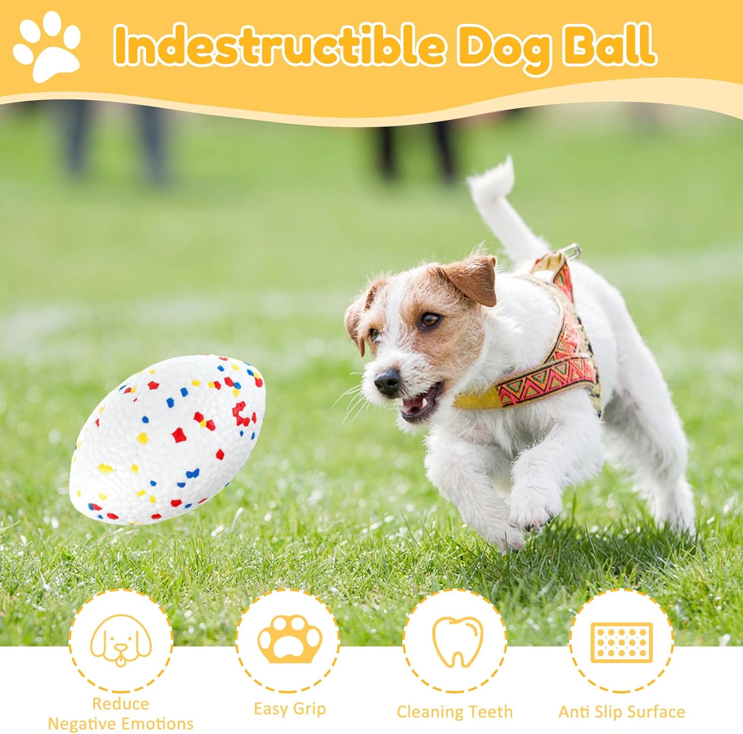 Durable Dog Balls for Aggressive Chewers, Rugby Fetch Toy for Medium and Large Dogs D7529