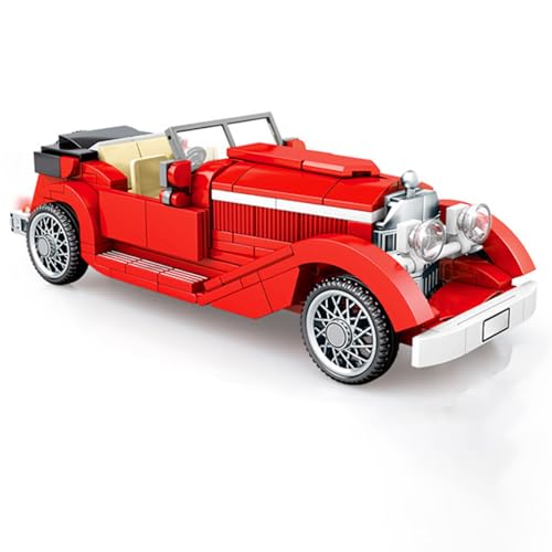 Classic Antique Model Car Building Blocks Set, Vintage Collector Truck Bricks, Compatible with Major Brands Bricks, Old Cars Combine With Starter Course, Gift For Kids 6 And Up (Light blue)