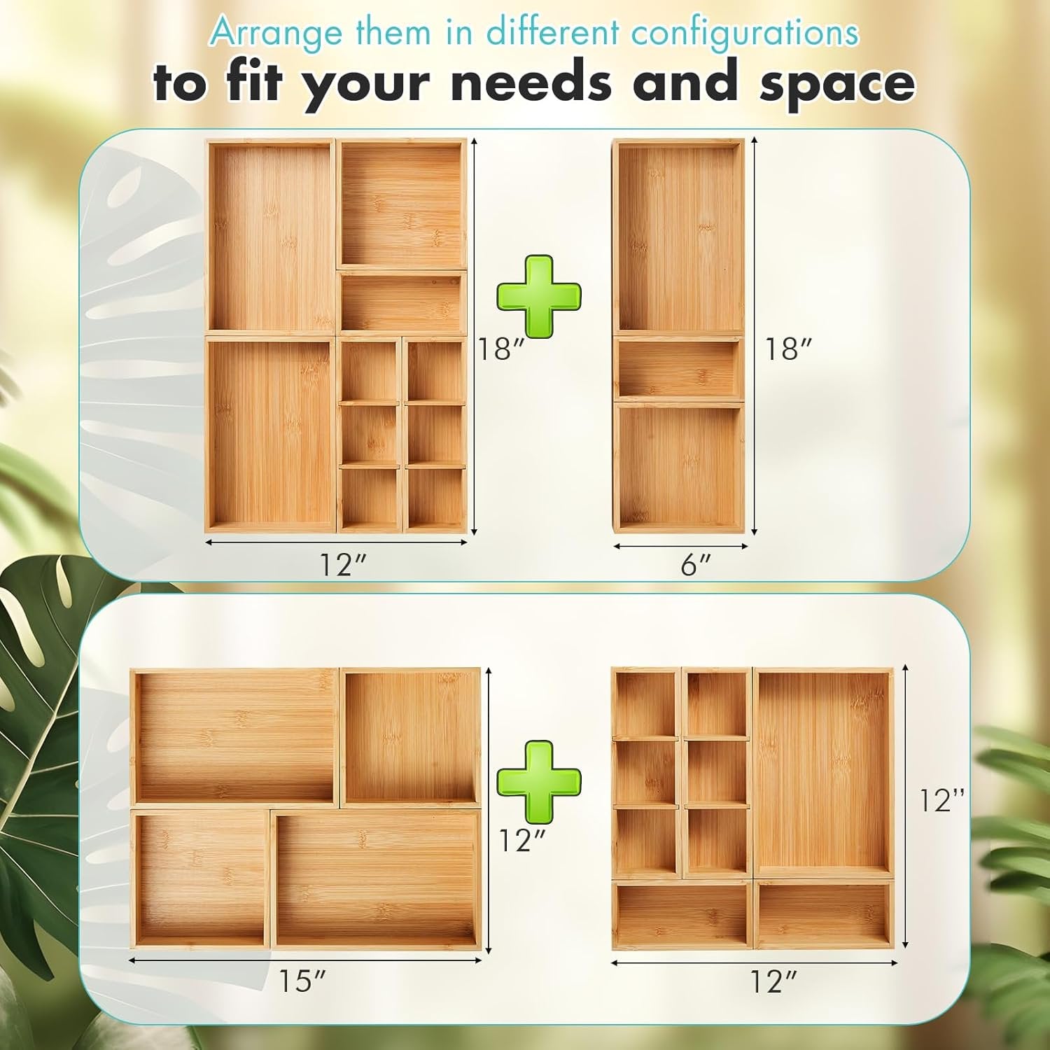 Bamboo Drawer Organizer Set of 9 Storage Bins D8923