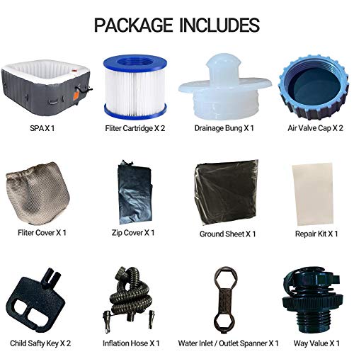 Portable Inflatable Hot Tub 61x61x26 Inch with 120 Bubble Jets, 2-3 Person, Black/White B3333
